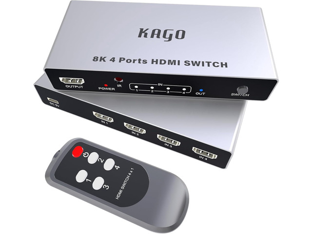 KAGO 8K@60Hz HDMI 2.1 Switch 4 Port Selector Box with Remote