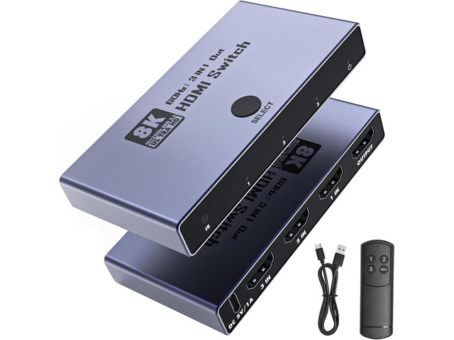 HDMI 2.1 Switch 3 in 1 Out, 8K@60Hz 4K@240Hz/120Hz 48Gbps HDMI Switcher