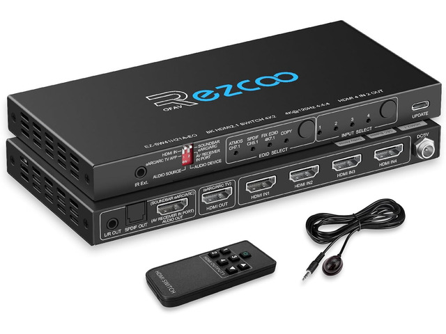 HDMI 2.1 Switch 4K 120Hz 4 in 1 Out with Audio Extractor VRR ALLM HDCP2.3 ARC eARC HDR CEC SPDlF Optical and 3.5mm Audio,D-olby Atmos,Digital EDID...