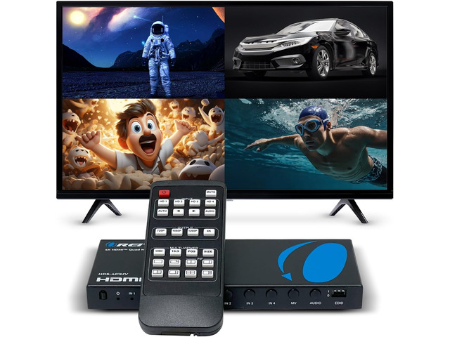 OREI 4x1 Multiviewer Switch - 4K@30hz, Audio Extract, RS-232, IR, PIP, EDID