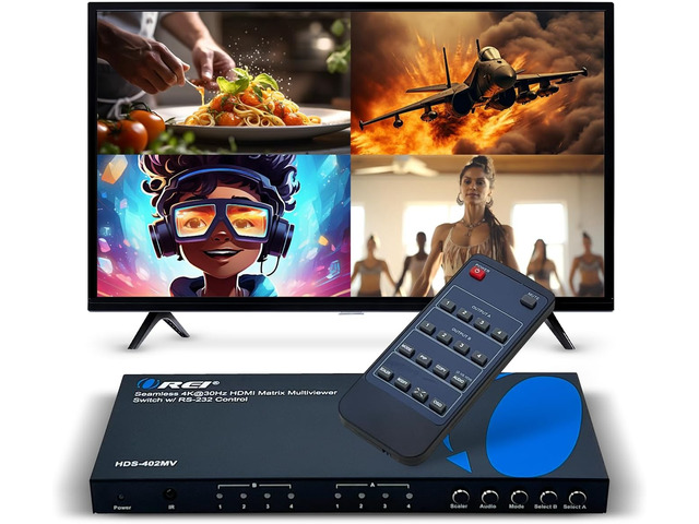 OREI 4x2 Quad Multi HDMI Viewer 4K Downscale RS-232 IR 3.5mm/Analog OSD