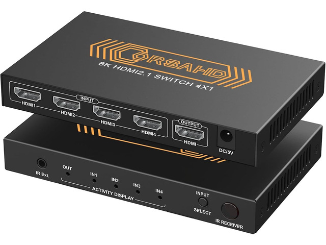 CORSAHD 8K@60Hz HDMI 2.1 Switch 4x1 4K 120Hz 48Gbps,HDCP 2.3,ARC,VRR,CEC,HDMI Switcher 4 in 1 Out,4 Port HDMI Selector,IR Remote,3D,HDR 10,Dolby...