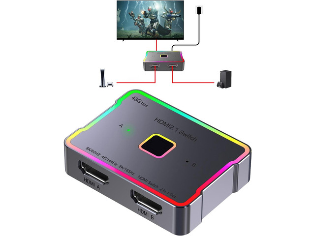 hdmi Switch 4K 120hz 144hz 240hz Splitter 2 in 1 Out 8K 60hz switcher 2.1 Hub Aluminum hdmi switcher selector for Gaming PS5/PS4,Xbox, Apple...