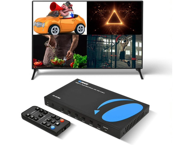 OREI 4x1 Out Quad Screen Multiviewer 1080p 3.5mm/Analog IR Remote HDMI 1.4