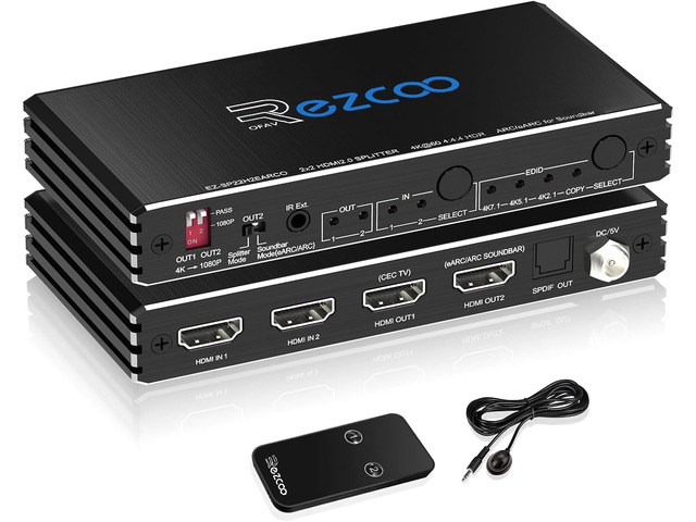 4K 60Hz HDMI 2.0 SplitterARC eARC for Soundbar HDMI Switch Bi-Direction 1 in 2 Out or 2 Input to 2 Output SPDIF 5.1CH Audio Extractor CEC - HDMI...