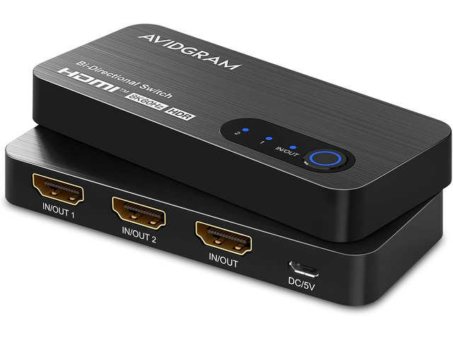 HDMI Switch 8k@60hz Splitter, AVIDGRAM Bidirectional HDMI Switcher 2 in 1 Out, Splitter 1 in 2 Out, Support 4K@120hz, Compatible with PS5, XSX, UHD...