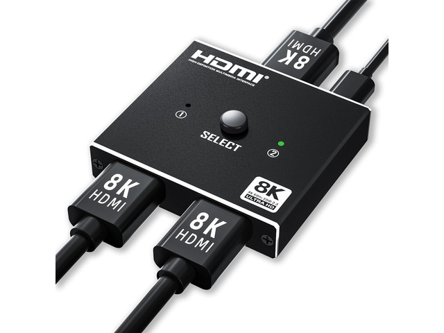 8K HDMI 2.1 Switch Bi-Directional - 2 in 1 Out Switcher/1 in 2 Splitter Supports 8K@60Hz & 4K@60Hz, 48Gbps, 4:4:4bit,UlrtaHD High Resolution Switch...