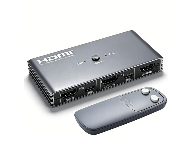 HDMI KVM Switch 4K@60Hz USB 2.0 KVM Switcher with IR Remote Control 2 HDMI Ports 4 USB 2.0 Ports 2-in-1 PC Switcher for Home Office Gaming