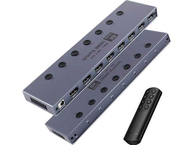 HDMI Switch: 8K@60Hz HDMI 2.1 Switcher, 7 in 1 Out, 48Gbps with Remote Supports HDR10+ Dolby Atmos, CEC, Compatible with Popular Gaming Consoles...