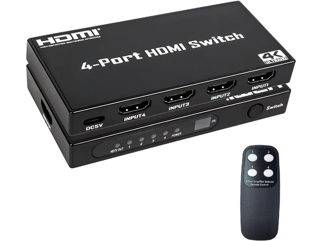 HDMI Switch 4 in 1 Out: 4K@30Hz Ultra HD HDMI Selector with Remote Control, High-Speed 10.2Gbps Transmission, Compatible with PS5, Xbox, Blu-ray,...