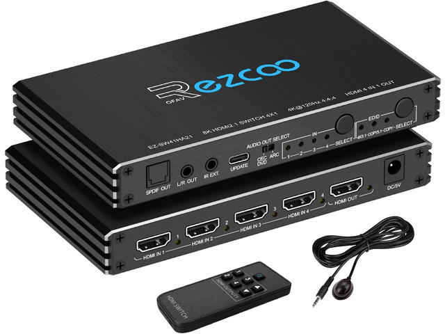 HDMI Switch 8K 4x1 120Hz 48Gbp, HDCP 2.3,ARC,VRR,CEC,HDMI Switcher 4 in 1 Out,4 Port HDMI Selector,IR Remote,3D,HDR 10,D-o-l-b-y Atmos,for QLED...