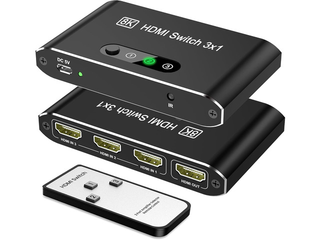 HDMI 2.1 Switch 3 in 1 Out,8K HDMI Splitter Switcher,Supports 4K@120Hz,8K@60Hz, 48Gbps Ultra HD HDMI Box, Aluminum Shell, Compatible with PS4/PS5,...