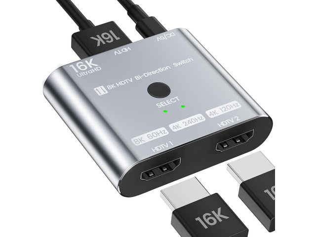 HDMI 2.1 Switch 16K/8K@120Hz/4K@240Hz - HDMI Switch 2 in 1 Out/HDMI Switch 1 in 2 Out, HDMI Splitter with VRR HDR10+ Dolby Atmos, 48Gbps HDMI...