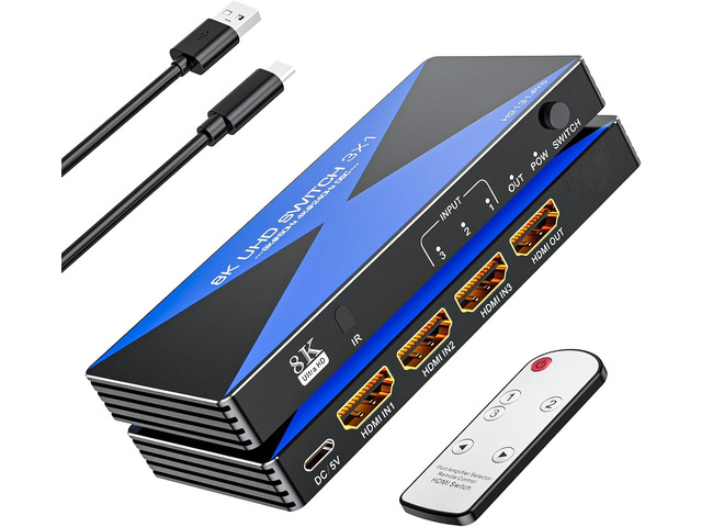 8K@60Hz 4K@240Hz ALYYDBG HDMI 2.1 Switch 3 in 1 Out Support 3D HDR10+ VRR
