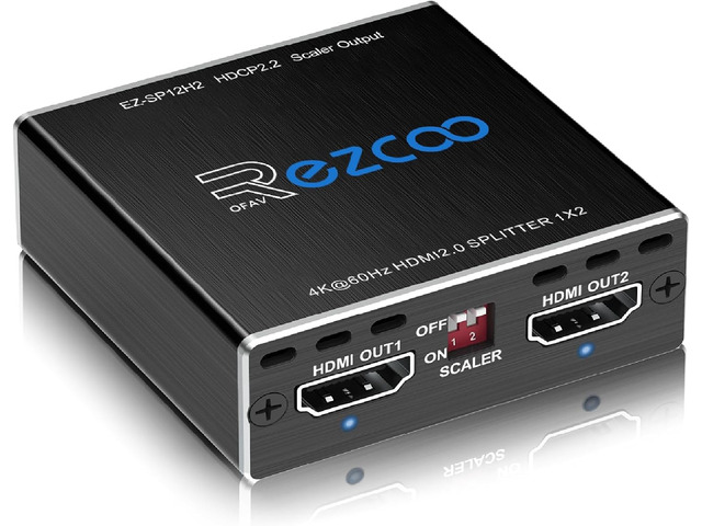 SP12H2 4K HDMI Splitter - 1x2 HDR, Dolby Vision Atmos, Down Scaler, 4K 1080P Sync, 4:4:4, HDCP2.2, EDID 4K5.1/4K7.1/Copy, For Game, Xbox, PS5, Roku