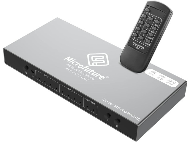 HDMI Matrix Switch 4x2 Ver.2024 4K@60/2K@144 HDR10 & Dobly Vision ARC/SPDIF 5.1CH, Scaler 4K to 1080P, HDCP 2.2 18Gbps, HDMI 2.0b Matrix Splitter...