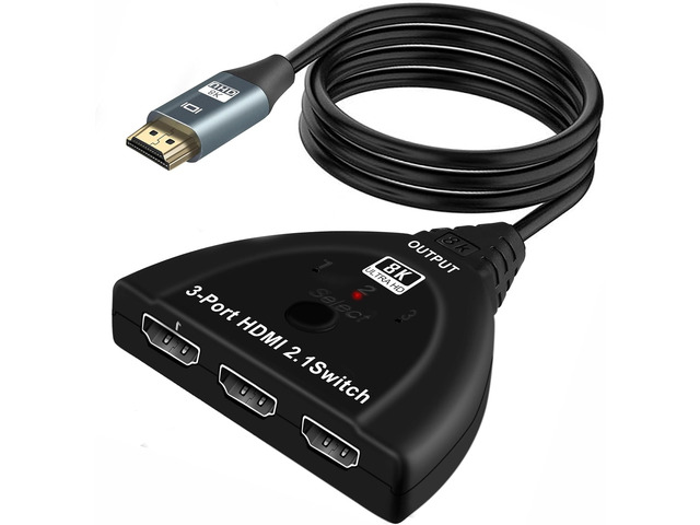 NEWCARE 8K@60Hz HDMI 2.1 Switch 3 in 1 Out, 4K@120Hz HDMI Switch Box with 2.9 ft HDMI 2.1 Cable, HDMI Splitter 3 in 1 Out Supports VRR, ALLM, HDR,...