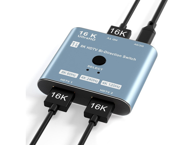 8K/16K Hdmi 2.1 Switcher 2 in 1 Out, Bidirectional Hdmi Splitter Support 4K@120HZ/240Hz 16K@30Hz/8K@60Hz DTS VRR HDR10+ Dolby, 48Gbps 2 Computers 1...