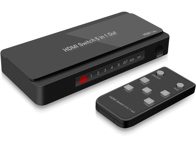 Dingsun HDMI Switch, 5 Port HDMI Selector with IR Remote Control, HDMI 1.4, HDCP 1.4, Support 4K@30Hz Ultra HD 3D/1080P for Fire TV, Roku, PS3,...