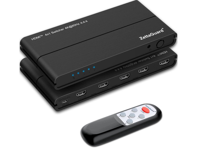 HDMI 2.0 Switcher Supports 4K HDR (4 in 1 Out) Hi-Speed 18Gbps, IR Remote - Compatible with Apple Tv, Roku, Xbox/PS4, Blu-Ray, MacBook, Laptop, PC,...