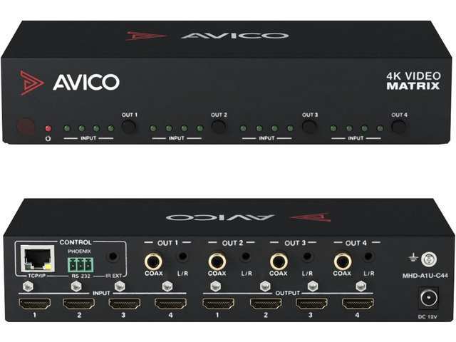 Avico 4x4 Video Matrix HDMI 2.0 4K60hz & 1080P Together ARC HDR Dolby Vision Downscaler Web GUI Switcher Splitter Home Assistant