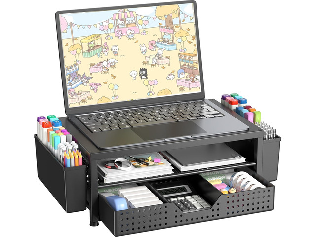 OPNICE Desk Organizer and Accessories, 2-Tier Computer Monitor Stand Riser with Drawer and 2 Pen Holders, Laptop Stand, Office Desk Accessories for...