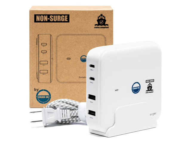 Cruise Approved Power Strip (incl Royal Caribbean, Disney, MSC, Celebrity) - Non Surge USB Charger [2 USB, 2 USB-C] 4 Port Charging, 3.8ft Cord for...