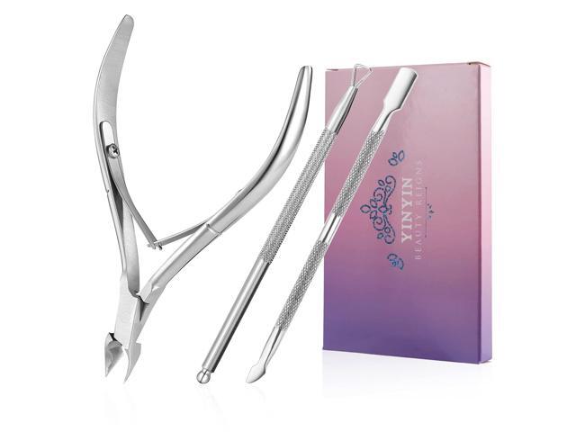 YINYIN Cuticle Trimmer with Cuticle Pusher and Cutter, Professional Stainless Steel Nippers, Cutter Clippers, Cuticle Remover, Pedicure Manicure...