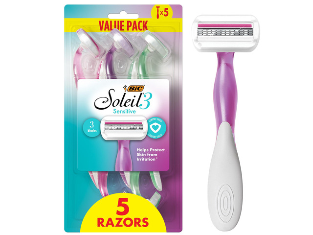BIC Soleil 3 Sensitive Womens Disposable Razors, 5-Pack, Triple Blade