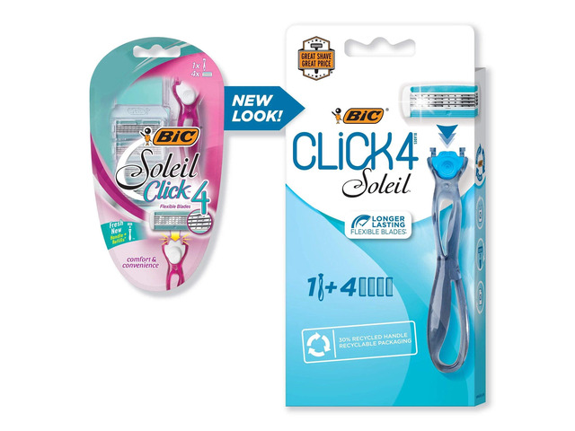 BIC Soleil Bella Click Women's 4-Blade Disposable Razor, 1 Handle and 4 Cartridges