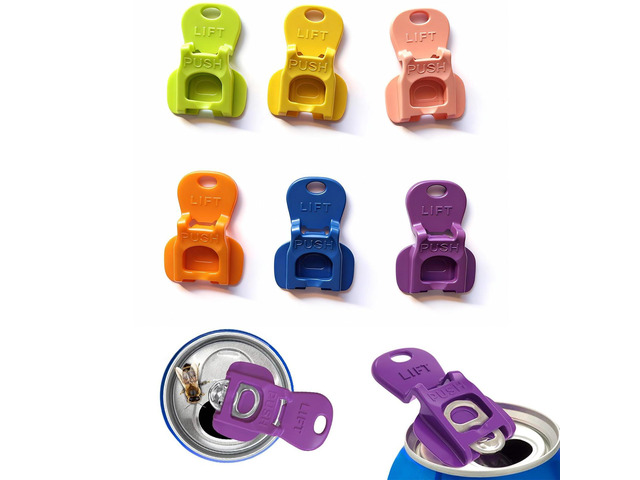 6PCS Colorful Can Tab Openers & Leak-Proof Drink Covers(6 PCS) One-Hand Soda Can Opener and Reusable Protector Caps for Coke, Beer, Soda, and...