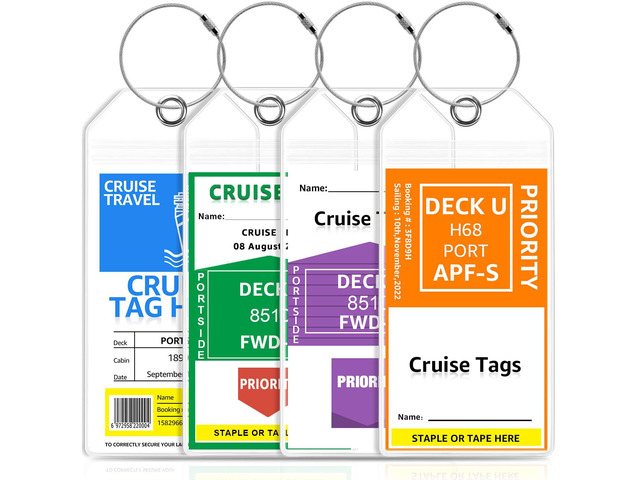 Cruise Luggage Tag Holder for Carnival, Princess, NCL, MSC & Norwegian Cruise Ship Essentials Must Haves 2026 & 2027, Clear Plastic, 4 Pack...