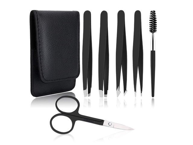 6 PCS Professional Tweezers Set - Stainless Steel Precision Tweezer Kit for Eyebrows, Facial Hair, Ingrown Hair & Splinter Removal with Travel Case...