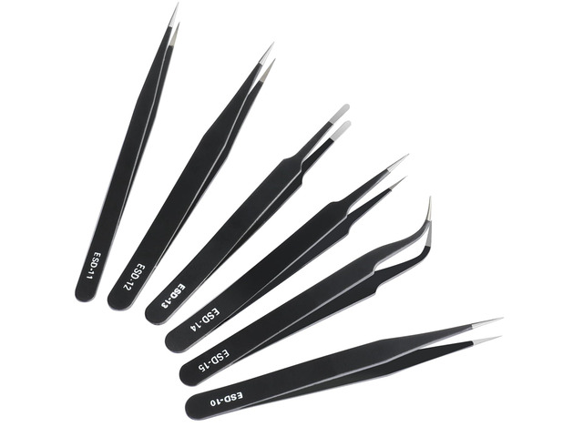 6 Pcs Precision Tweezers Set, Anti-Static Stainless Steel Craft ESD Curved of Tweezers for Electronics, precision tweezers Craft, Laboratory...