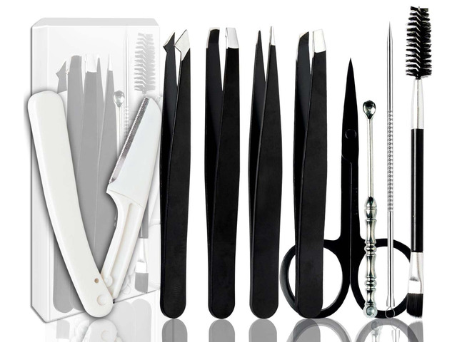 Tweezers for Women Facial Hair Eyebrow Kit Tweezer Set Black Removal Tweezers Professional [9+1 PCS] Professional Stainless Steel Women...