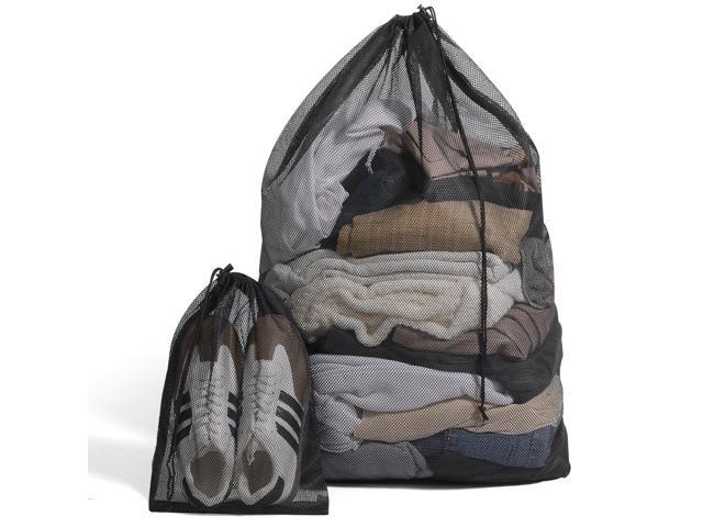 2 Pack Mesh Laundry Bags - Large & Small Heavy Duty Mesh Laundry Bag with Drawstring, Wash Bags for Travel, College, Dorms, Sports, Family, Black