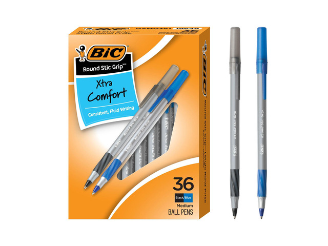 Round Stic Grip Xtra Comfort Assorted Colors Ballpoint Pens, Medium Point (1.2mm), 36-Count Pack, Perfect Writing Pens With Soft Grip for Superb...