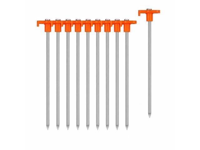 7.1IN Heavy Duty Tent Stakes, 10 Pack Rust Resistant Galvanized Steel Ground Stakes with High Visibility Orange T-Head for Camping Tents, Tarps &...