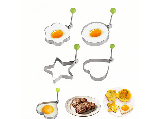 Stainless Steel Egg Rings 4 Pack 3.5 Inch Non Stick Fried Egg Mold for Frying Pan, Omelette Ring Set for Breakfast Sandwich, Heart Star Flower...