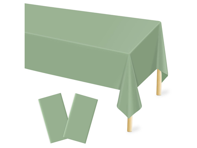 2 Pcs Sage Green Plastic Table Cloth Disposable, 54 ×108 Inches Rectangle Sage Green Tablecloth Waterproof Table Cover for Outdoor...