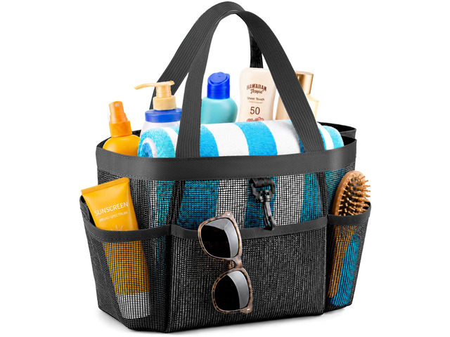 Mesh Shower Caddy Portable for College Dorm Room Essentials with 8 Pockets, Shower Bag for Beach, Swimming, Gym, Travel, Bathroom(Black)