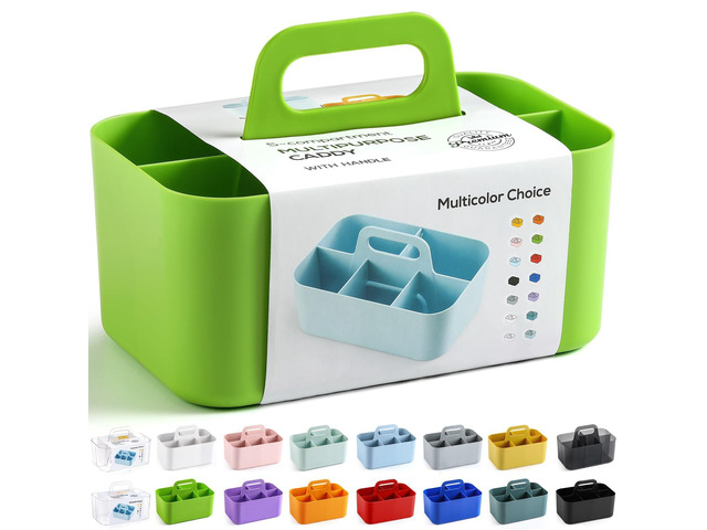 Multiuse Caddy Organizer with Handle, Portable Divided Plastic Tote Bin - Art Craft, Stationary Pen Marker Crayons, Makeup Hair Supplies Storage -...