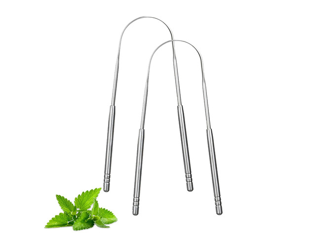 2 Pack Tongue Scraper for Adults, Stainless Steel Tongue Cleaners Reduce Bad Breath and Fresh Breath(Silver)