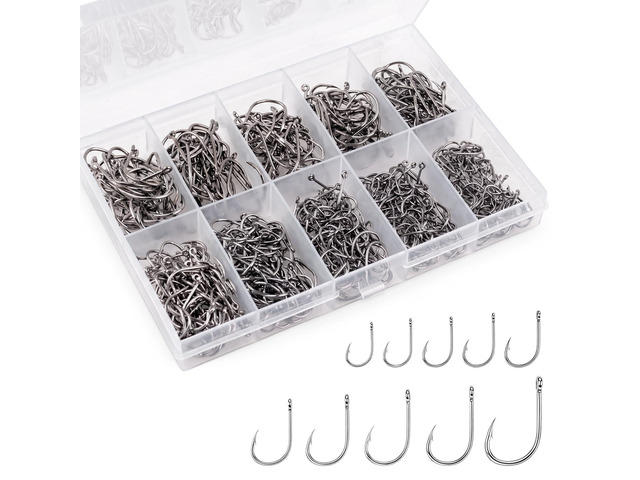 500PCS Barbed Fishing Hooks, 10 Sizes High Carbon Steel Fish Hooks, High Strength & Sharp Point with Plastic Storage Box, Suitable for Freshwater &...