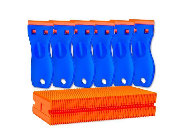 Plastic Razor Blade Scraper Tool, 6 Pcs Razor Scraper with 60 Pcs Plastic Blades, Cleaning Scraper Remover for Removal Floor Stove Scraping Labels...