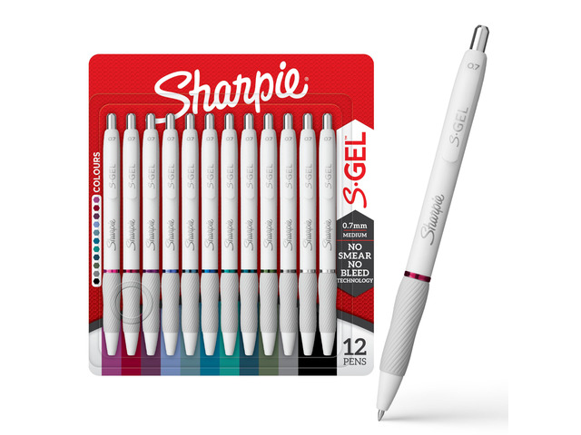 S-Gel Pens, Fashion Barrel Gel Pens, Pearl White Body, Medium Point (0.7mm), Bold Ink Colors, 12 Count