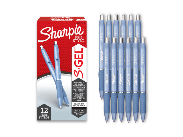 S-Gel Pens, Frost Blue Barrel, Medium Point (0.7mm), Black Gel Ink, 12 Count - Office Supplies, Journaling, Writing, Note-Taking