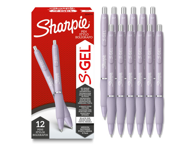 S-Gel, Gel Pens, Medium Point (0.7mm), Icy Violet Barrel, Black Ink, 12 Count
