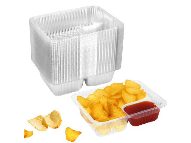 100 Pcs 12oz 6.5''x5'' Plastic Nacho Trays Disposable Tray for Nachos & Cheese Dip, 2 Compartment Movie Night Snack Trays Great for Snacks, Fair Foods