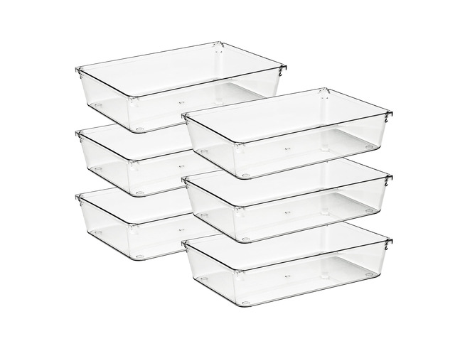 6 Pack Drawer Organizer, 6' x 9' Plastic Storage Bins Acrylic Tray Design, Non-Slip Pads, For Makeup, Jewelry, Kitchen Utensils, Bathroom, Office...